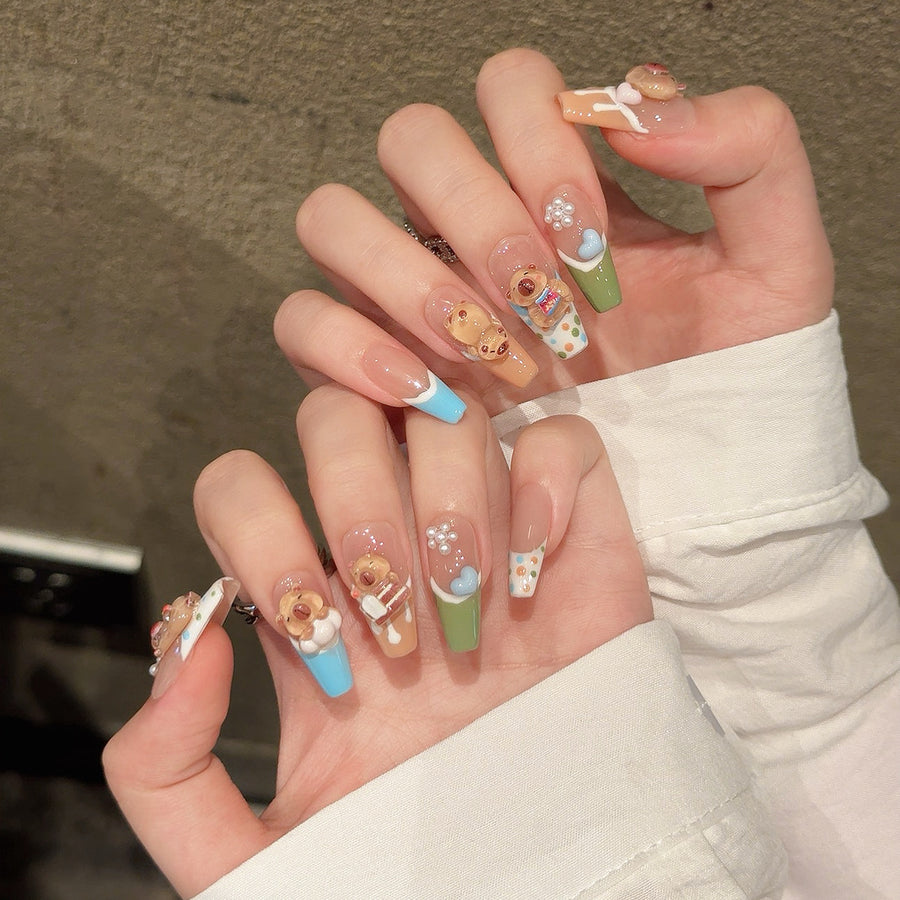 365nails: "Lazy Capybara" – 3D Cartoon Animal Handmade Short Nails