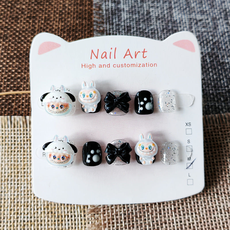 Série Infantil 365nails-Labubu: "Festa de Monstrinhos Fofos" – Arte de Unhas Quadradas Curtas para Crianças