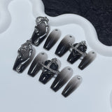 Unhas postiças feitas à mão Imperatriz Viúva Fengxi coração torto médio e longo nail art remendo pingente de lava adesivo de unha usável ｜ 365nails