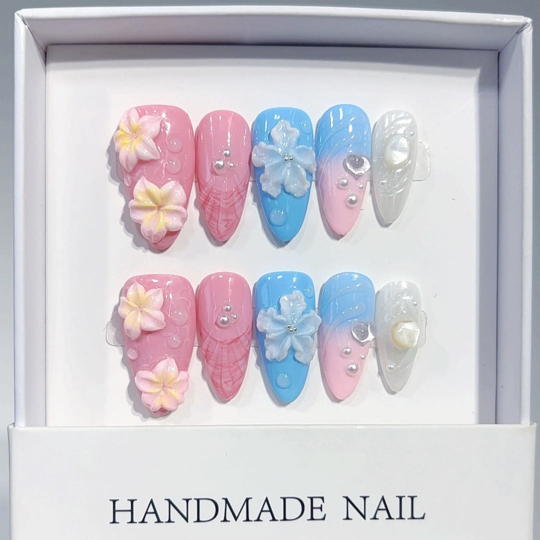 Mermaid Garden: "Seashell & Floral" – Almond Press-On Nails