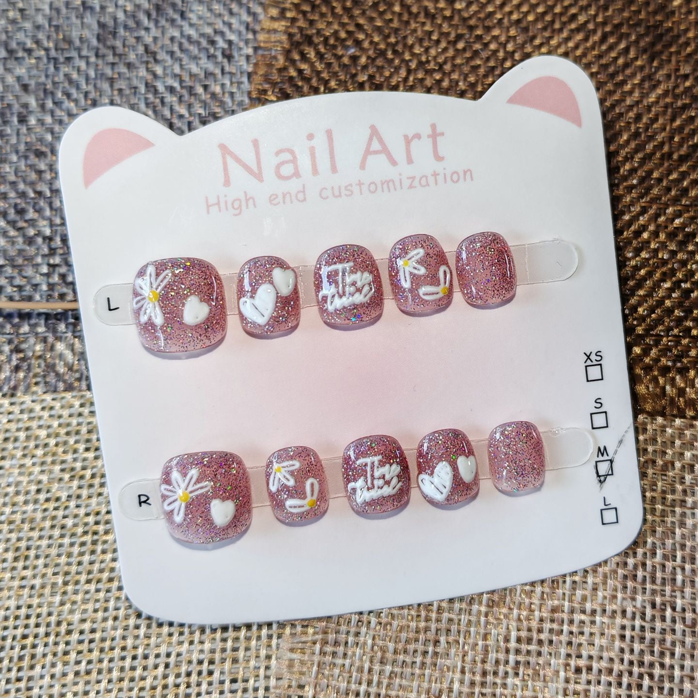 365nails: "starlit daisy" – unhas postiças redondas curtas artesanais para crianças