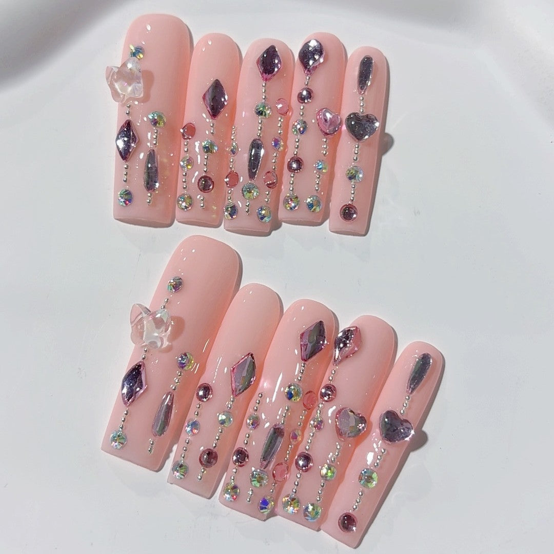 Blush Crystal Drop Glam Press On Nail Set