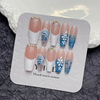 Extra long French wearing glitter nail art fake nails sticker finished product sexy and exaggerated Europe | 365nails