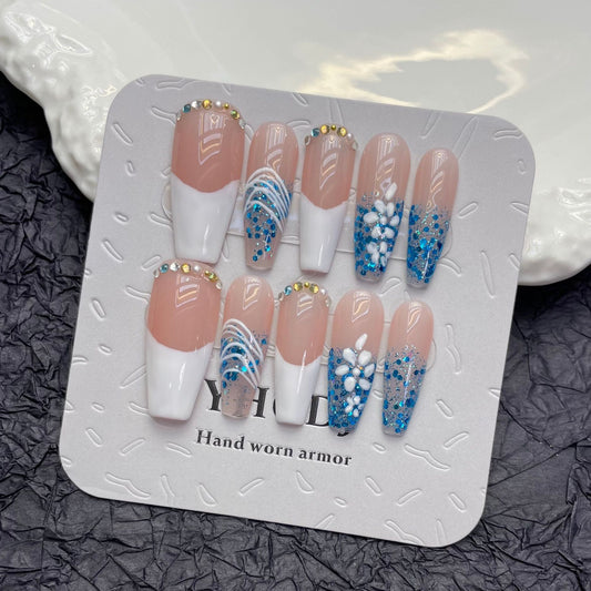 Extra long French wearing glitter nail art fake nails sticker finished product sexy and exaggerated Europe | 365nails
