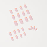 Unhas postiças de pressão com pérola francesa laranja nude, patch para arte de unha finalizada, remendo para unha à prova d'água removível ｜ 365 unhas