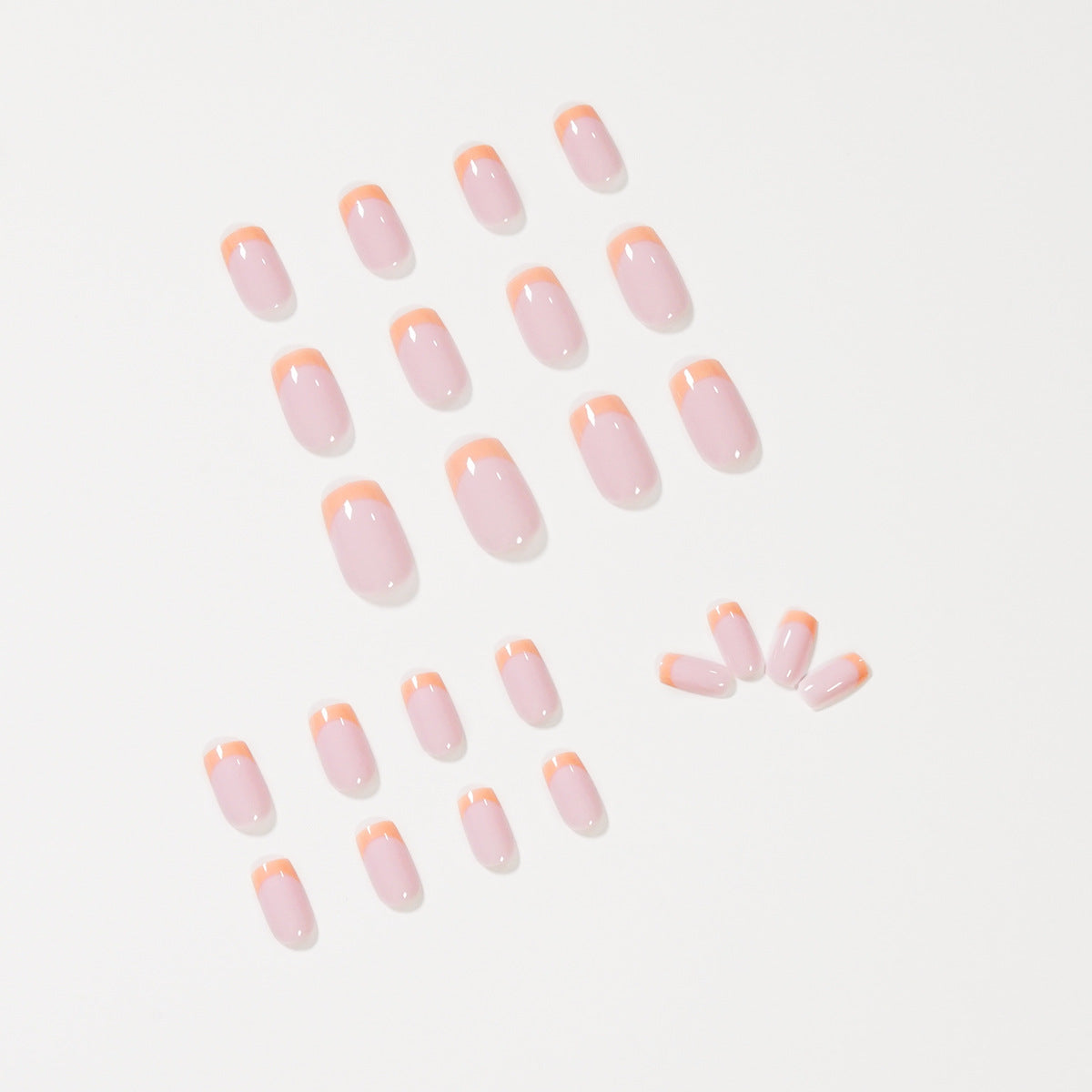 Unhas postiças de pressão com pérola francesa laranja nude, patch para arte de unha finalizada, remendo para unha à prova d'água removível ｜ 365 unhas