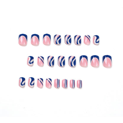 Wear nail pads Wear nail pads, French blue and white contrasting color wave nail pads Wear nail pads Short wear nail pads Wholesale｜365nails