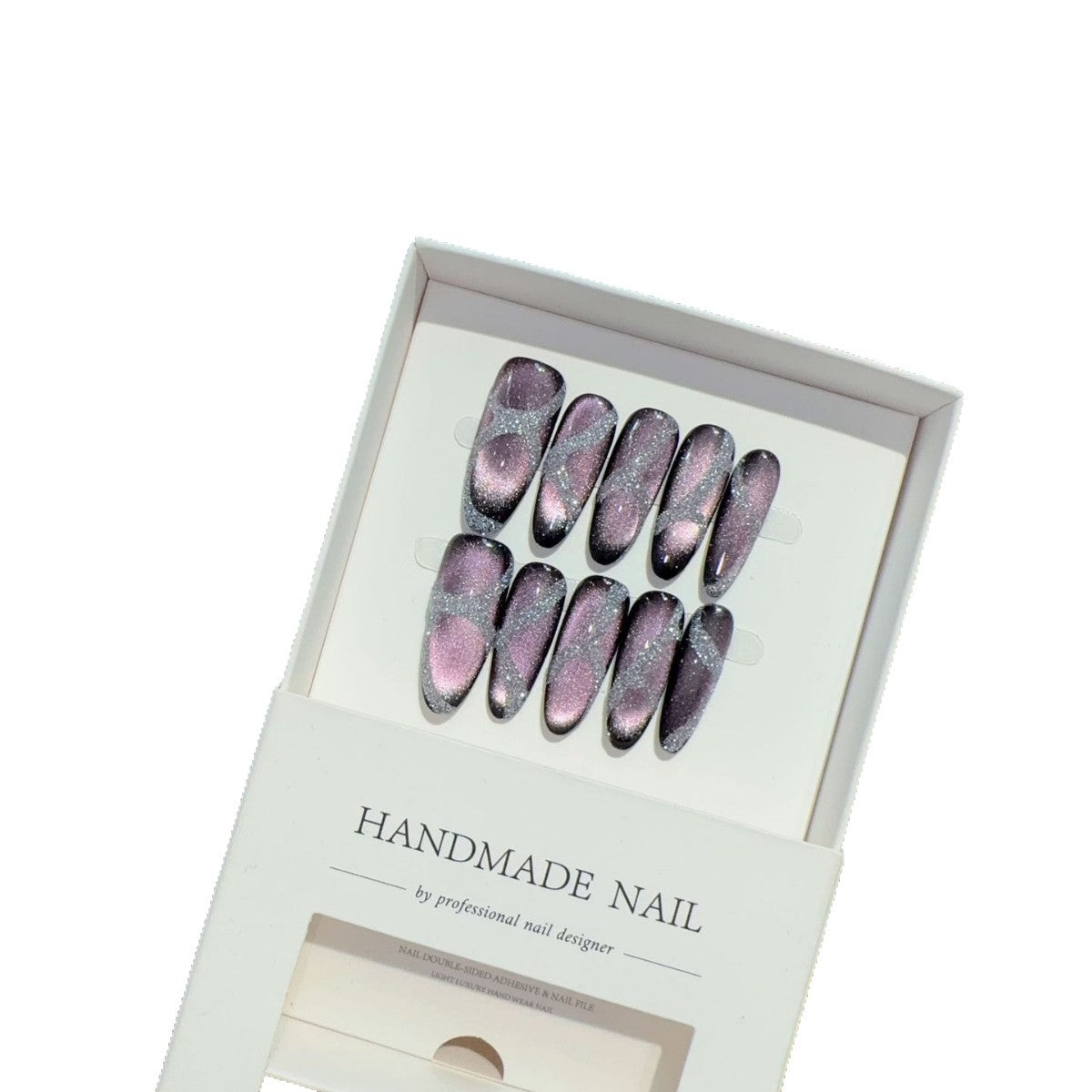 365nails: "Galactic Mauve" – 3D Cat Eye Handmade Almond Nails