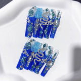 Blue Pearl Crystal Extra Long Press On Nails