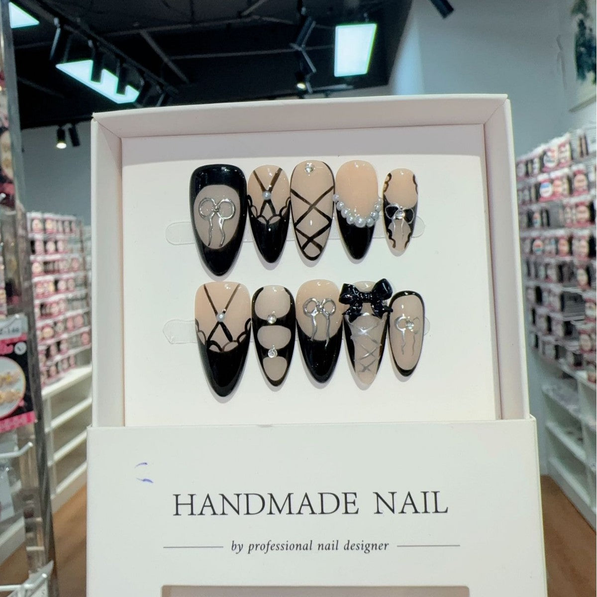365nails: "Midnight Ballet" – 3D Bow Handmade Stiletto Nails