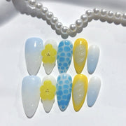365nails - 夏日幻境：「檸檬水花」— 杏仁形手工製3D雕刻穿戴甲