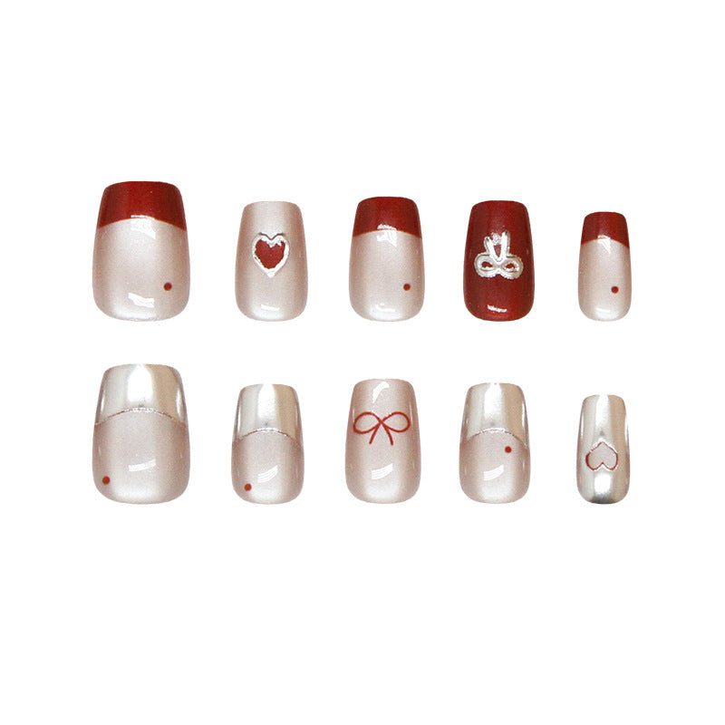Nail Tips  prefabricated nail three-dimensional French cat eye love bow vitality girl white short nail art pieces 30 pieces｜365nails