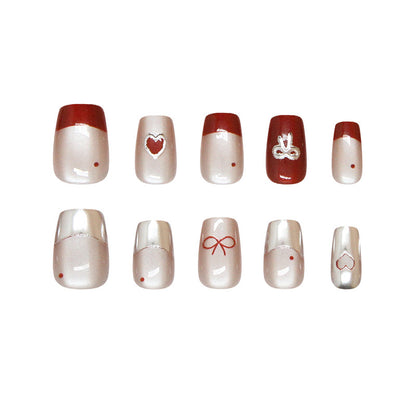 Nail Tips  prefabricated nail three-dimensional French cat eye love bow vitality girl white short nail art pieces 30 pieces｜365nails