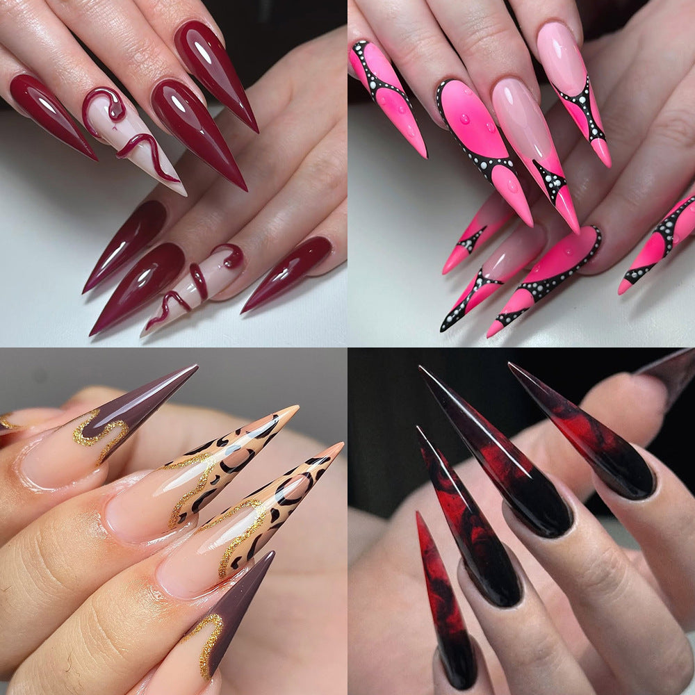 Nail Tips long-pointed semi-sticker nail piece,  triangular pointed transparent fake nail patch French pointed nail piece (MOQ=3)