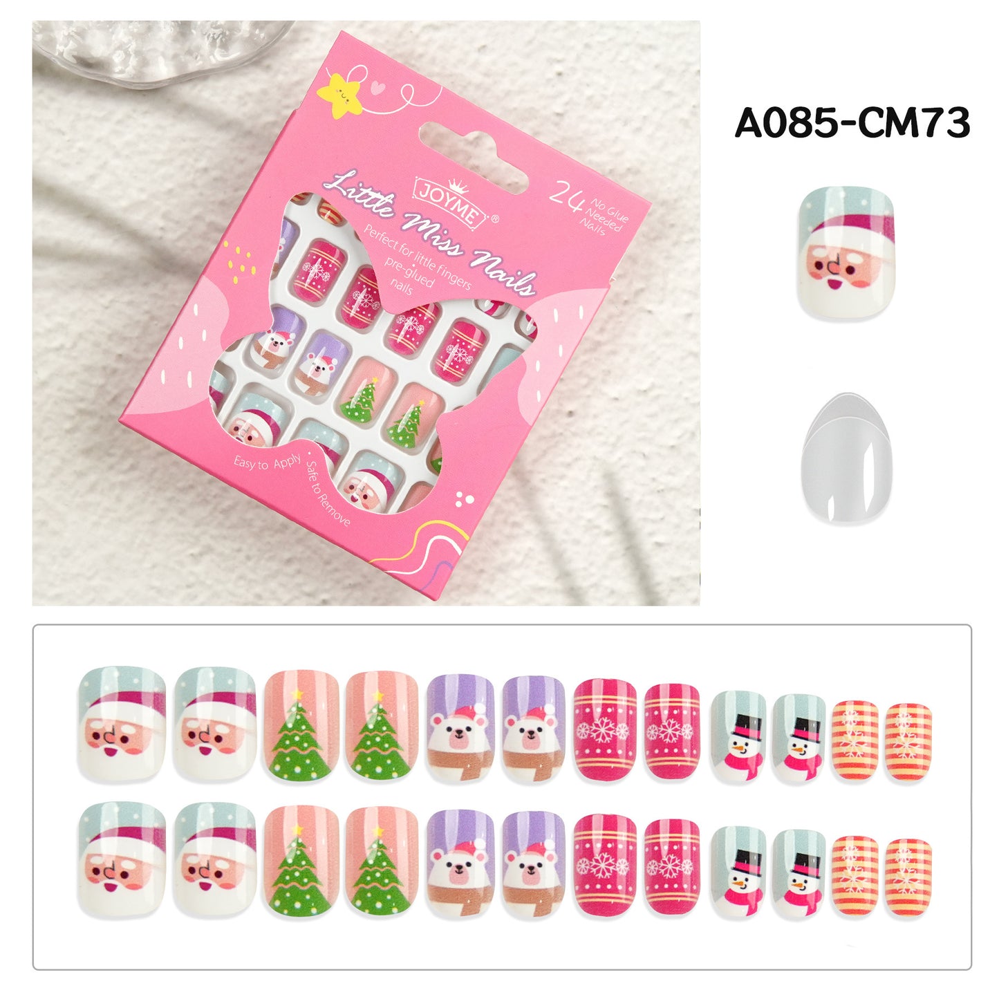 Kids press-on nails Comes with nail patch pointed almond 24 pieces finished product