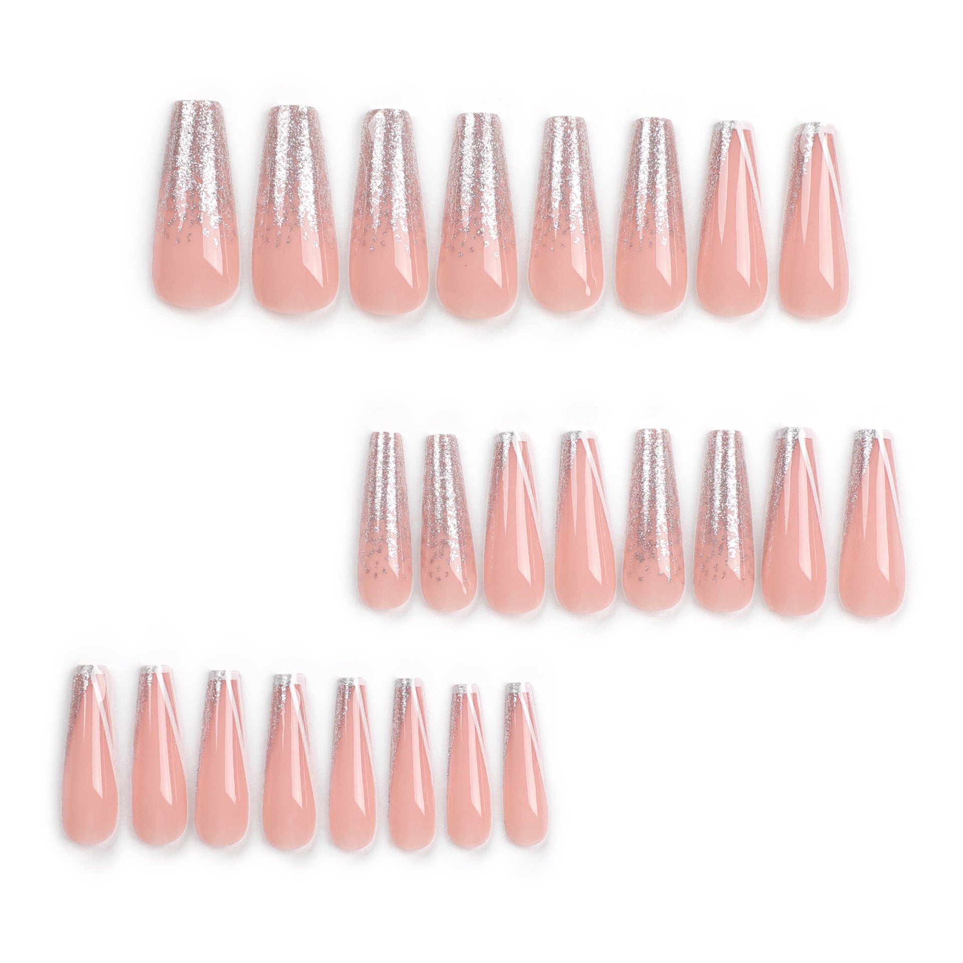Ballet long bord blanc français art des ongles paillettes argent explosion automne et hiver produit fini｜365nails