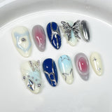 Sweet and cool colorful three-dimensional metal butterfly Handemade press on nails almond nail finished patch｜365nails