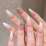 Pink Ombre Stiletto Press On Nails with Silver Rhinestone Charms