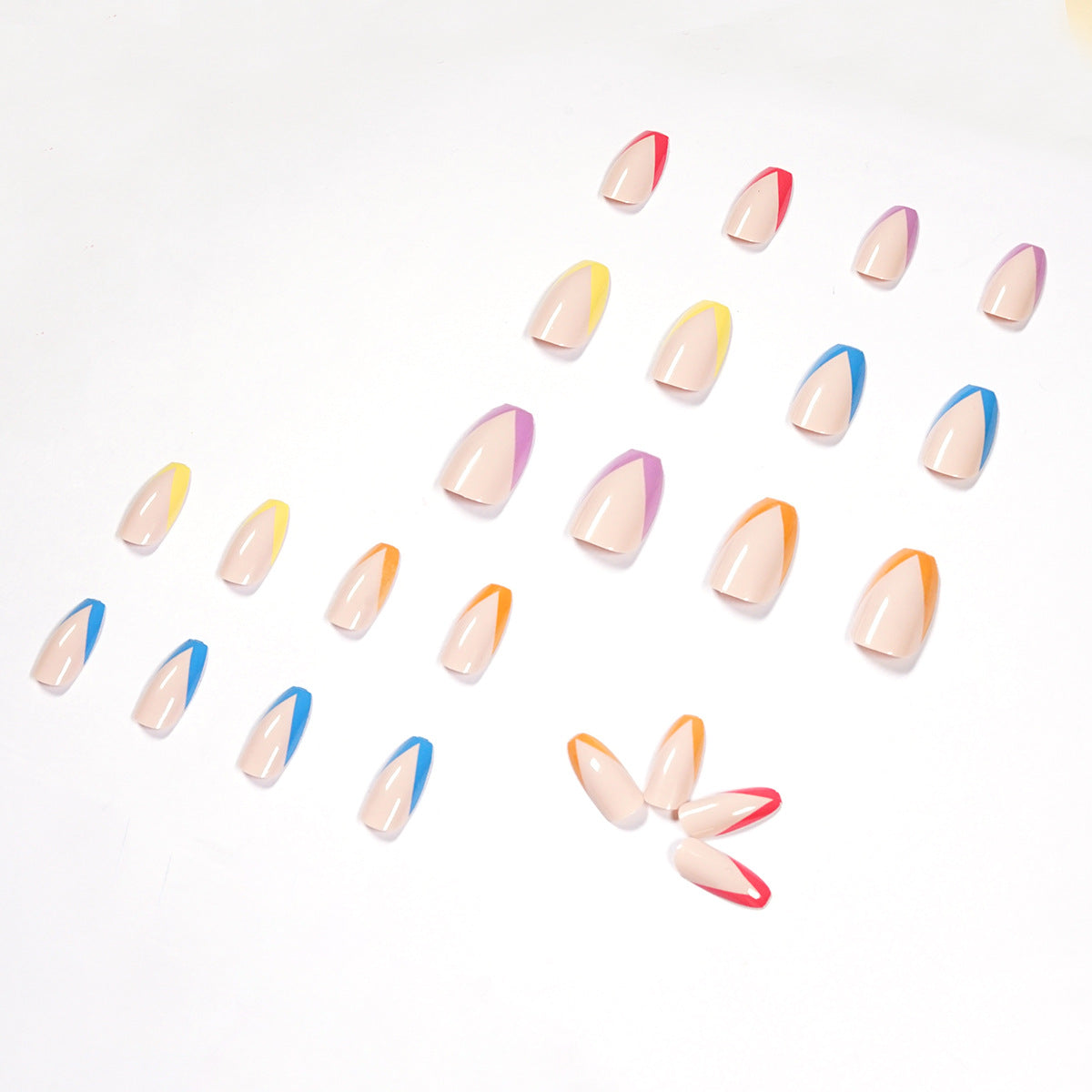 Série de unhas francesas com acabamento em arco-íris, unhas postiças, remendo de unha, remendo de unha, unhas prontas para uso｜365nails
