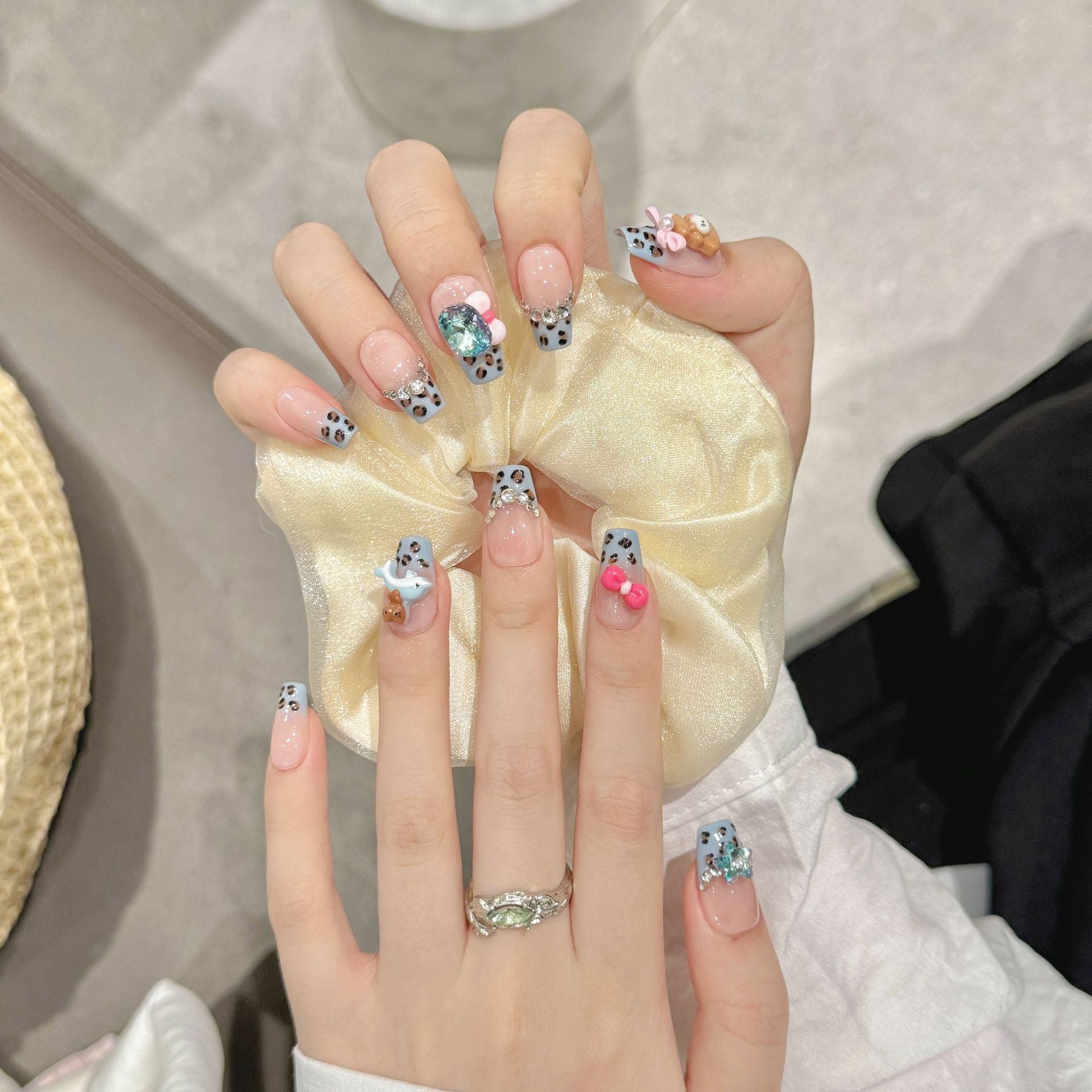 365nails: "Dreamy Bear" – 3D Character & Leopard Print Handmade Coffin Nails