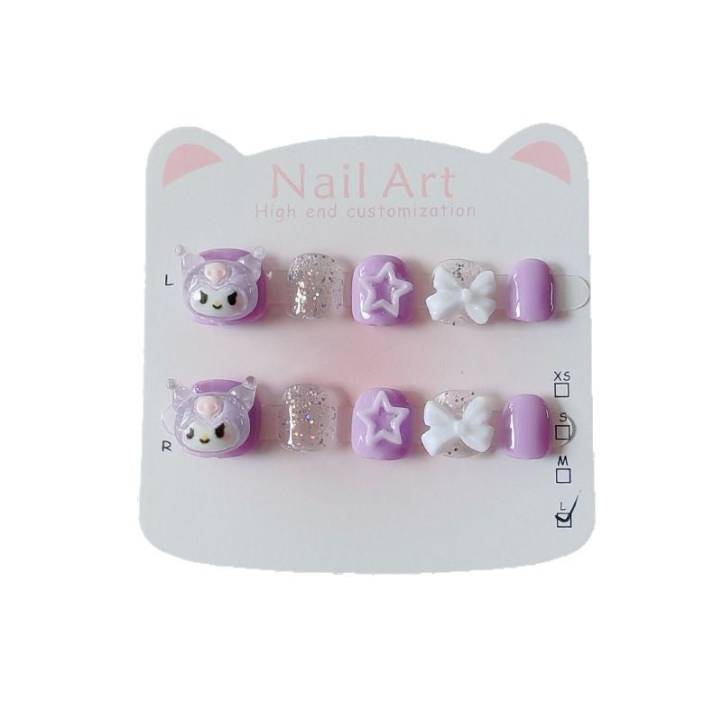 365Nails: "Kuromi Pastel Starry Dream" – Handmade Cute Short Oval Press On Nails