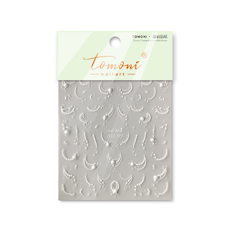 Pearl Chain Nail Stickers – 3D Embossed Bridal & Vintage Set