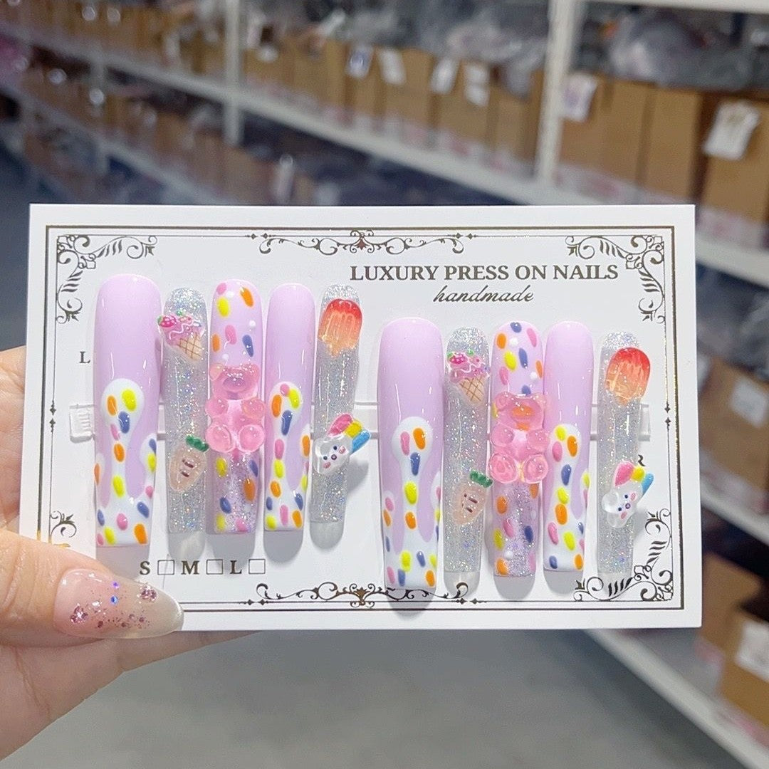 Pastel Ice Cream Candy Cute Press On Nails