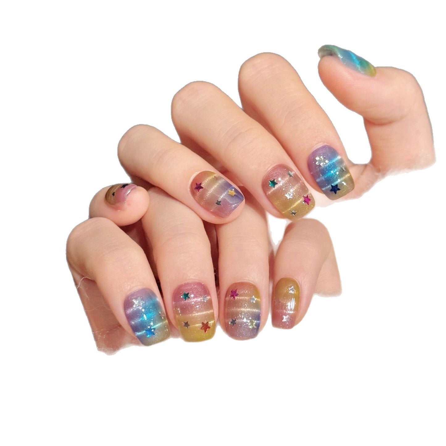Rainbow Star Gradient Press On Nails