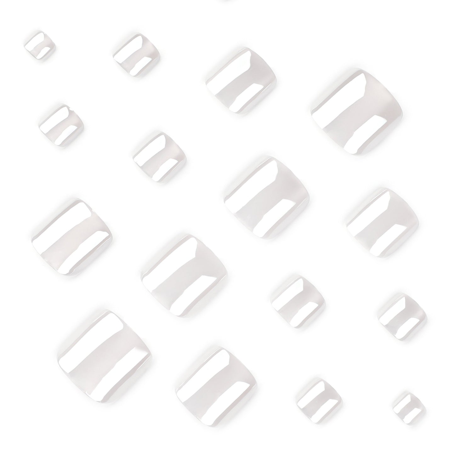 Glossy Pearl White Press On Toenails with Square Shape