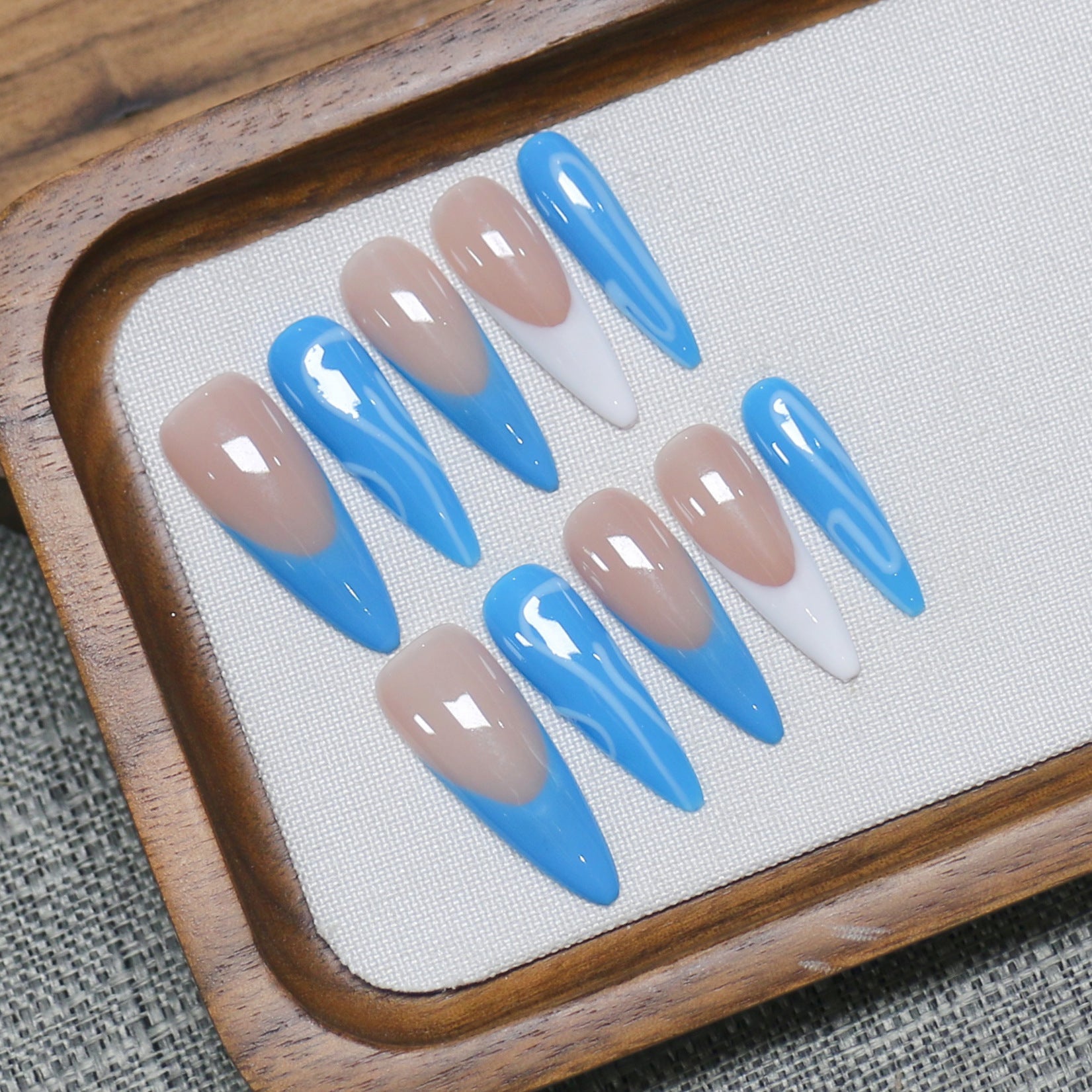 Azure Breeze: "Cyan Tide" – Long Stiletto Press-On Nails