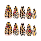Wild Leopard Print Nails with Cherry Accent Medium Almond Tips