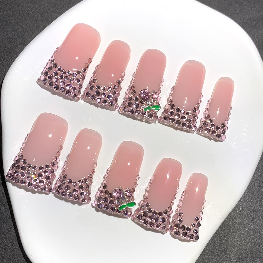 Pink Crystal Frame Elegant Press On Nails