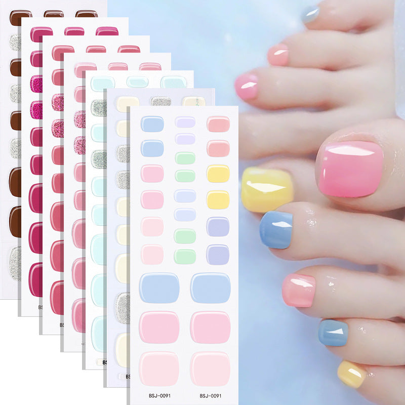Semi-Cured Gel Nail Strips Toe Nails Pure Color Mismatch Glitter Glossy Set (MOQ=3)