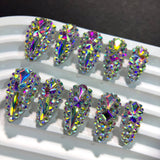 AB Crystal Full Rhinestone Short Almond Press On Nails