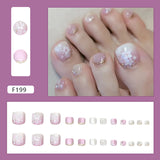 Unhas dos pés removíveis estilo olho de gato tridimensional, rosa suave, roxo, mudança gradual, flor de cerejeira, estilo dourado, 24 peças ｜ 365 unhas