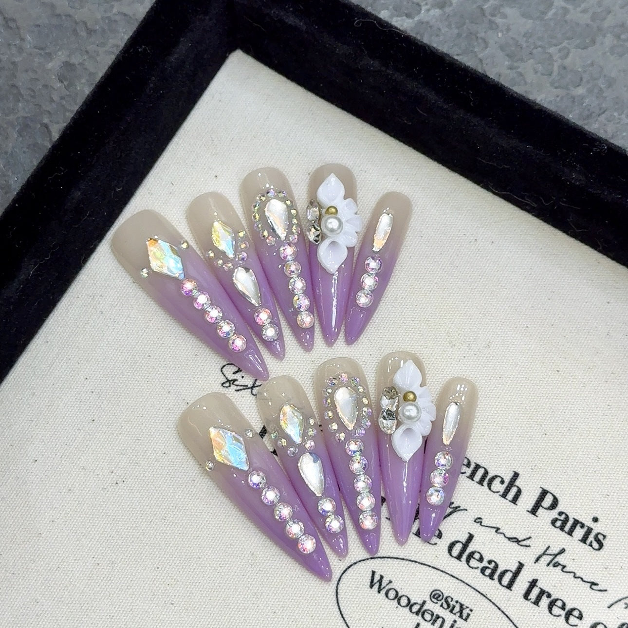 handmade nails full of diamonds, flower special-shaped diamond square length A type removable belt type extra long | 365nails