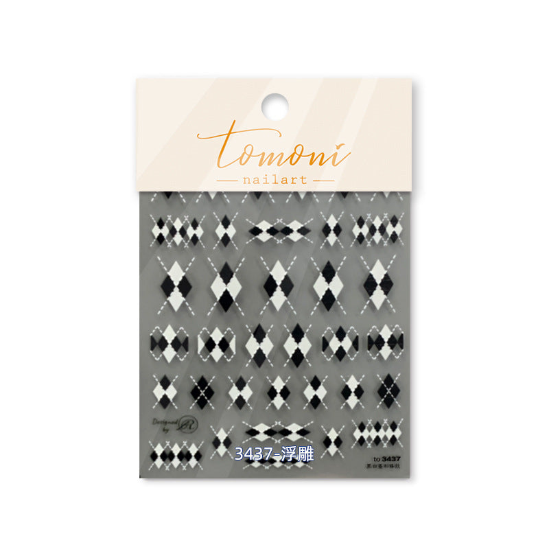 Argyle Plaid Embossed: "Vintage Preppy" – 5D Embossed Nail Sticker
