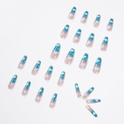 Sky blue clouds gradually change rhinestone wearing finished nail art    removable ｜365nails