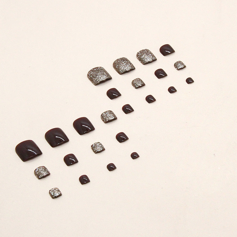 Champagne flash solid color burgundy New Year's bride's Press-on toenails nail nail piece manicure Press-on toenails wear nail finished product wholesale｜365nails