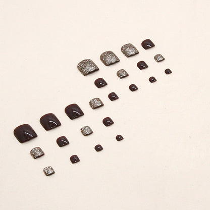 Champagne flash solid color burgundy New Year's bride's Press-on toenails nail nail piece manicure Press-on toenails wear nail finished product wholesale｜365nails