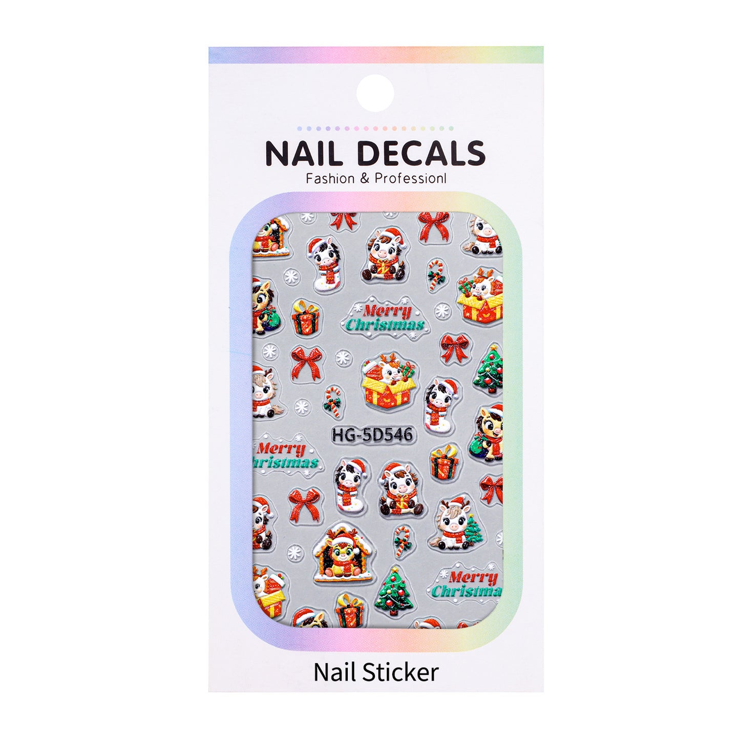 Original Snowflake Unicorn Nail Art Sticker 5D Embossed Three-dimensional Christmas Pony DIY Nail Sticker Ornament HG