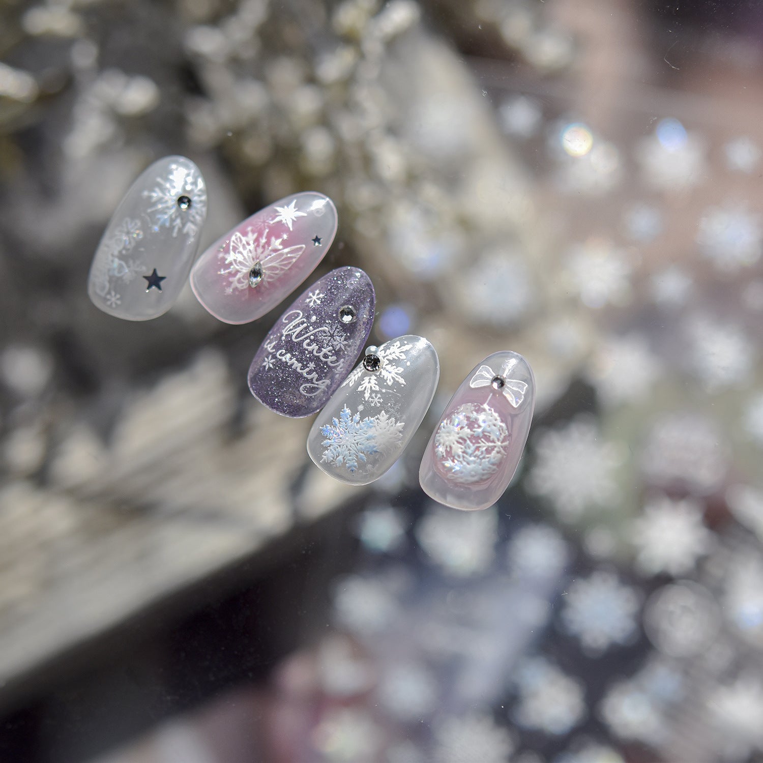 Holographic Snowflake Collection: "Winter Snowflake" – 3D Embossed Nail Sticker