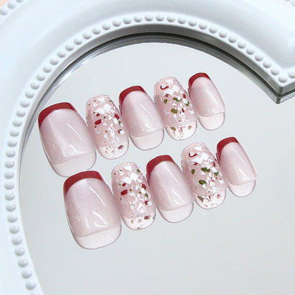 Nail Tips  Prefabricated Nail Colorful Pieces Fine Glitter Pearlescent cat eye Red French Removable Nail Art 30 Pieces｜365nails