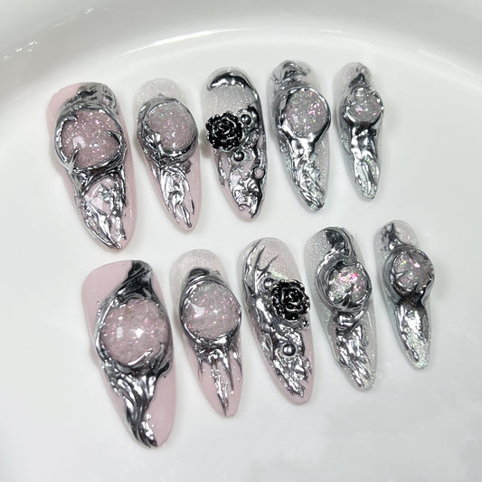 Handmade Press-on Nails Glazed Realm  Personality Creative Sweet and Cool Spice Girl Long Nail Art｜365nails
