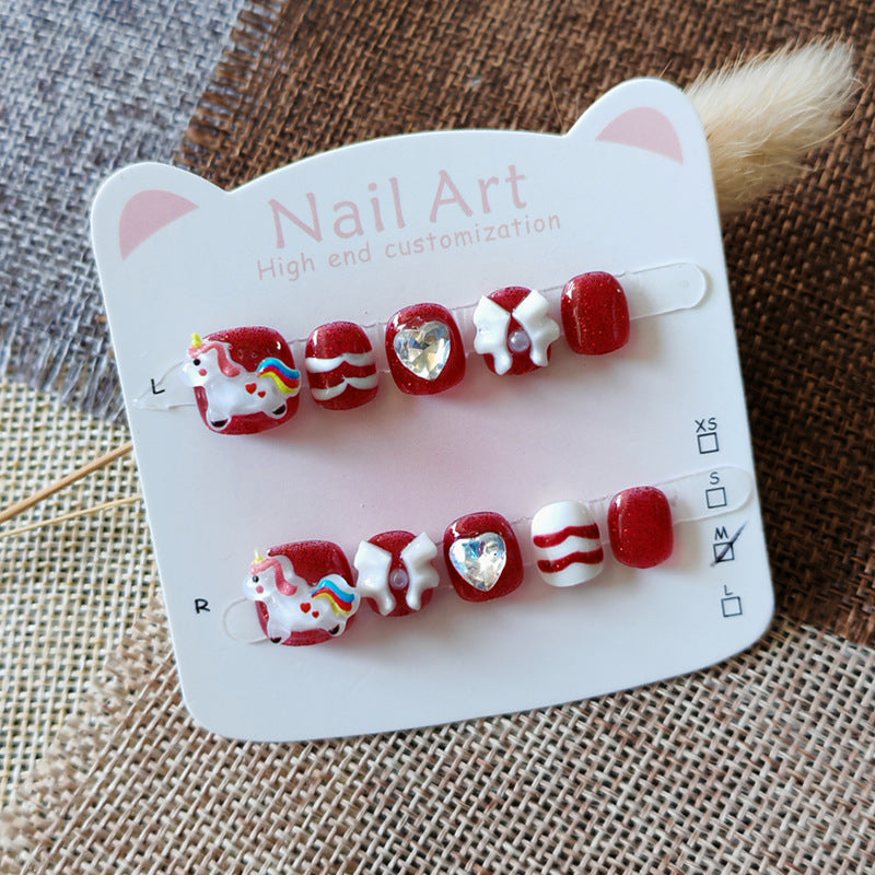 365nails: 紅寶石獨角獸魔法 – 短款 圓形 手工製 兒童穿戴甲