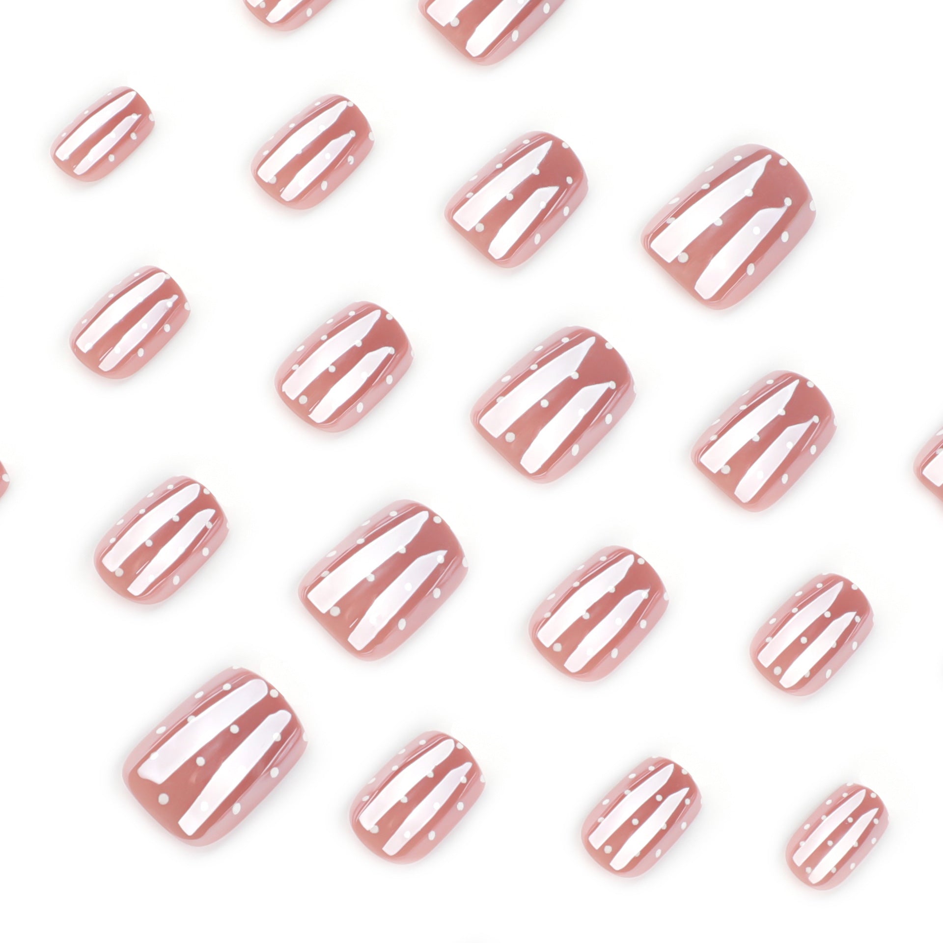 Glossy Nude Square Press On Nails with Silver Glitter Dots