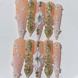 Blush Gold Floral Crystal Luxury Press On Nail Set