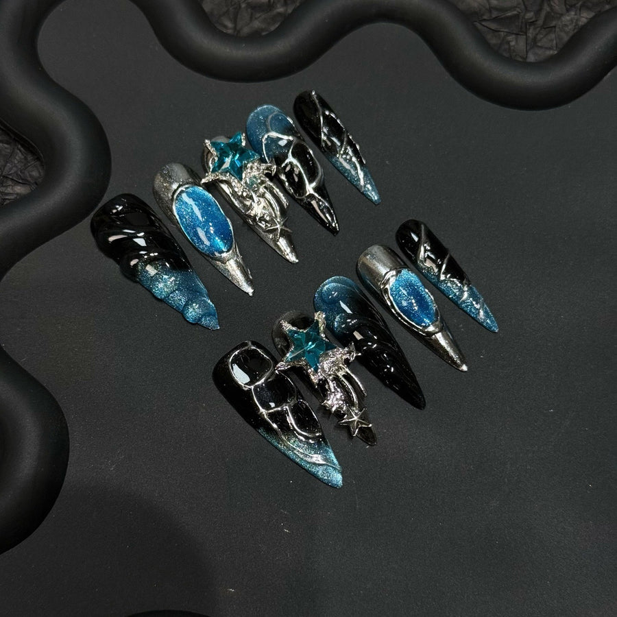 365nails: "Cyberpunk Siren" – 3D Metallic Handmade Extra Long Stiletto Nails