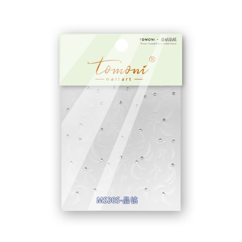 White Embossed Floral & Pearl: "Bridal Elegance" – 5D Embossed Nail Sticker