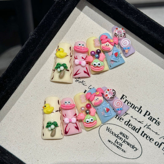 duck bill nail art dopamine plastic wind big mouth pure handmade press on nails sticker | 365nails